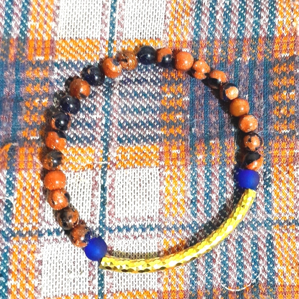 Handmade Goldstone and Brass Stretch Bracelet